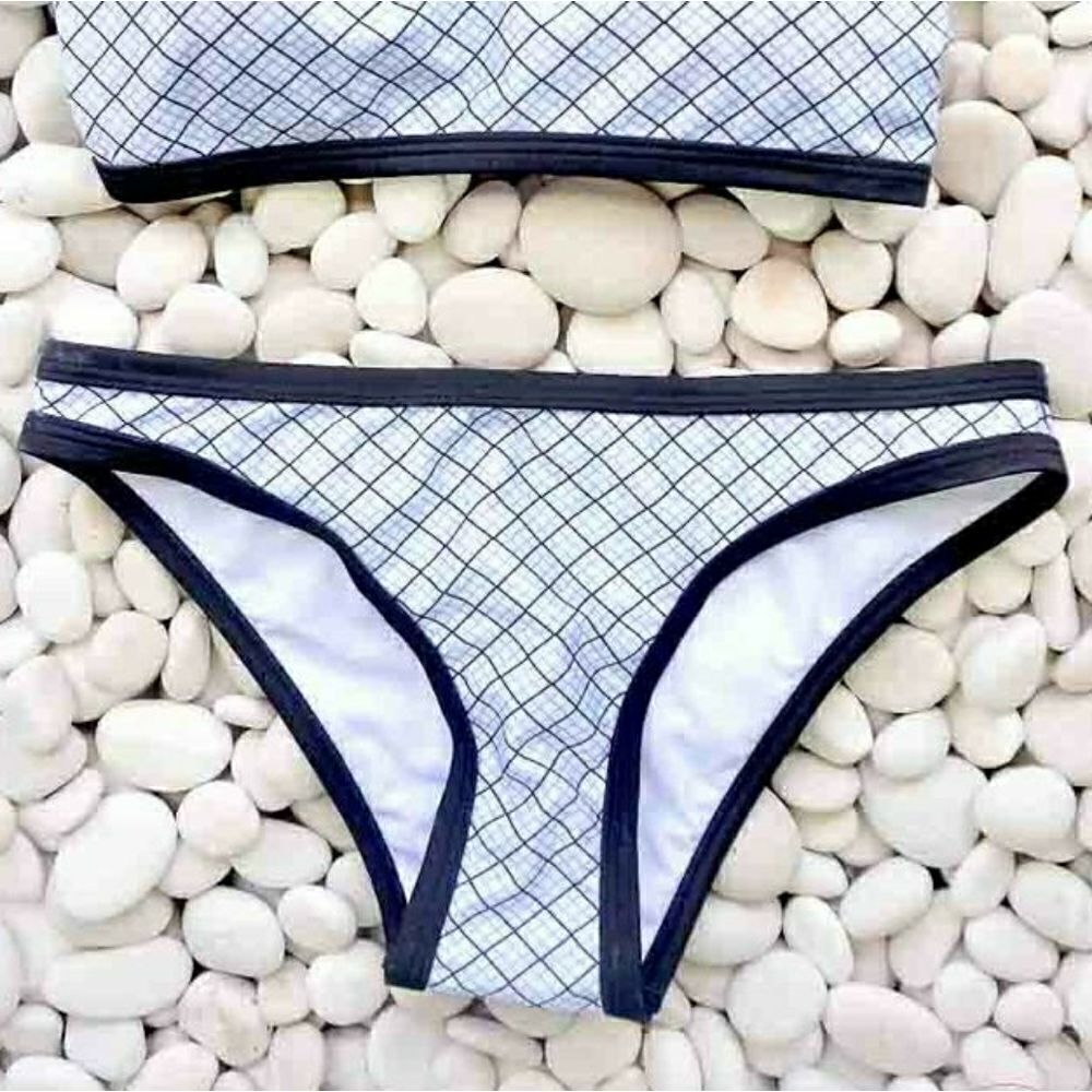 Plaid Bandeau Bikini Set Black and White Medium NWT - Picture 6 of 9
